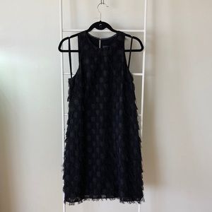 Anthropologie Black Fringe Mini Shift Dress Size 6